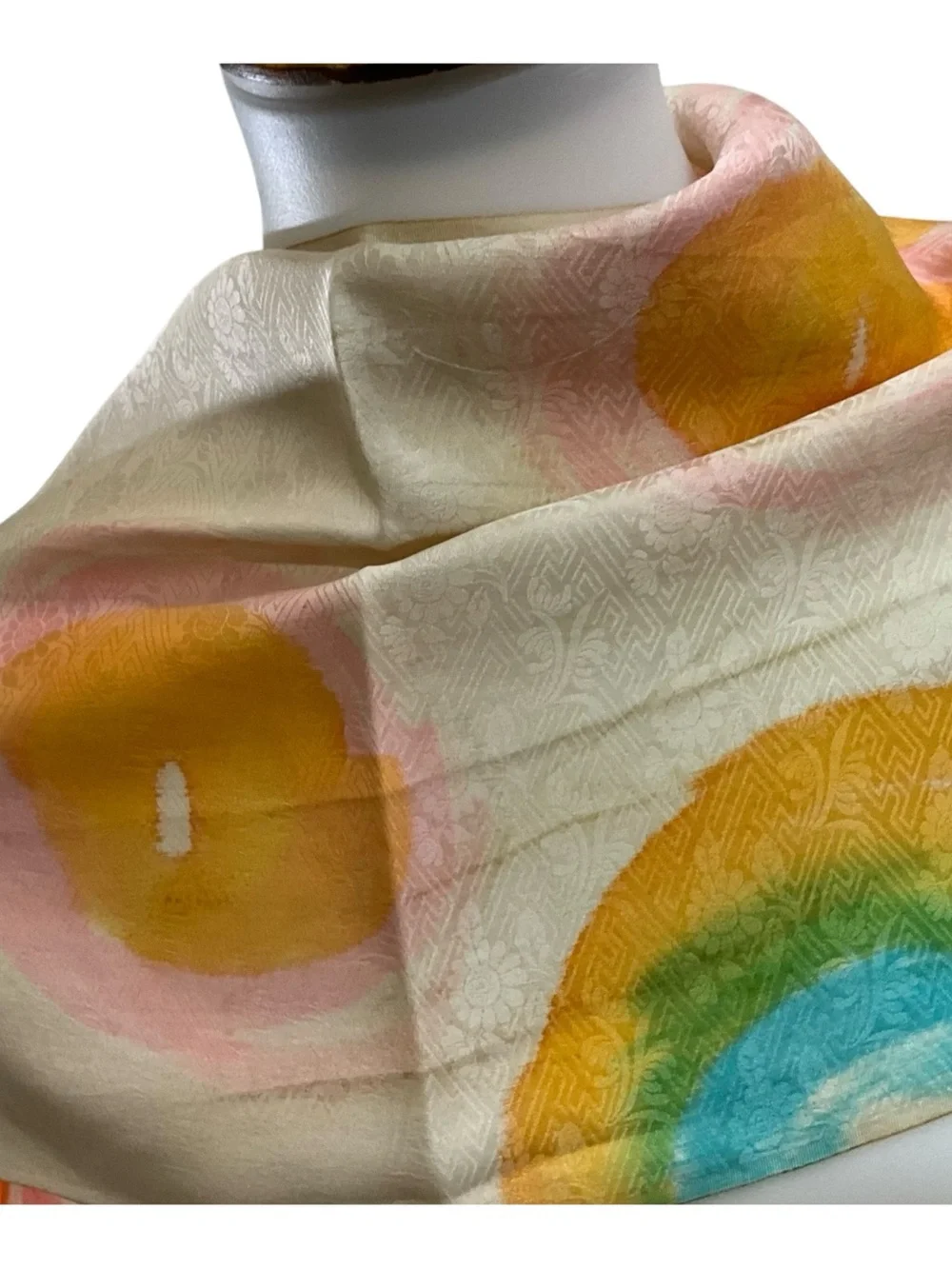 Vintage 100% Silk Scarf Japan Abstract Mod Jacquard Oblong Colorful